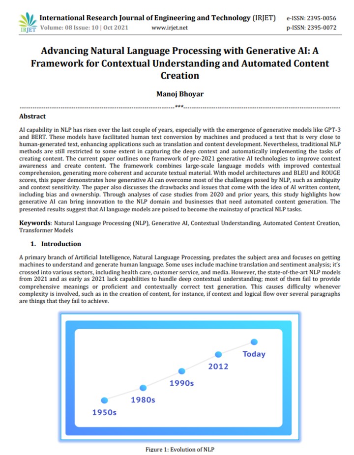 Article: Advancing Natural Language Processing with Generative AI: A Framework for Contextual Understanding and Automated Content Creation