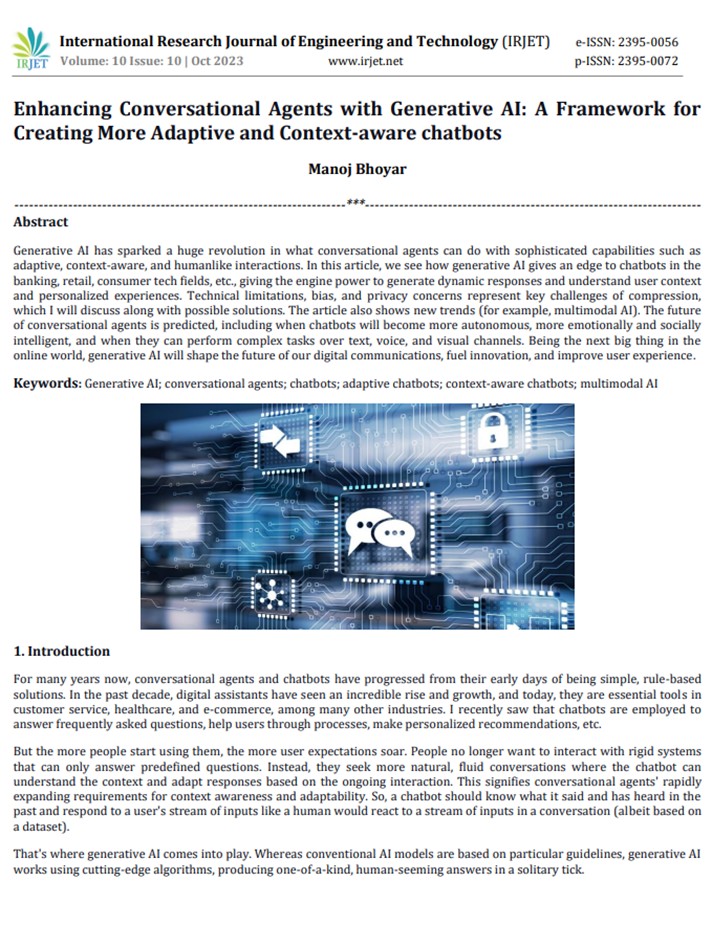 Article: Enhancing Conversational Agents with Generative AI: A Framework for Creating More Adaptive and Context-Aware Chatbots