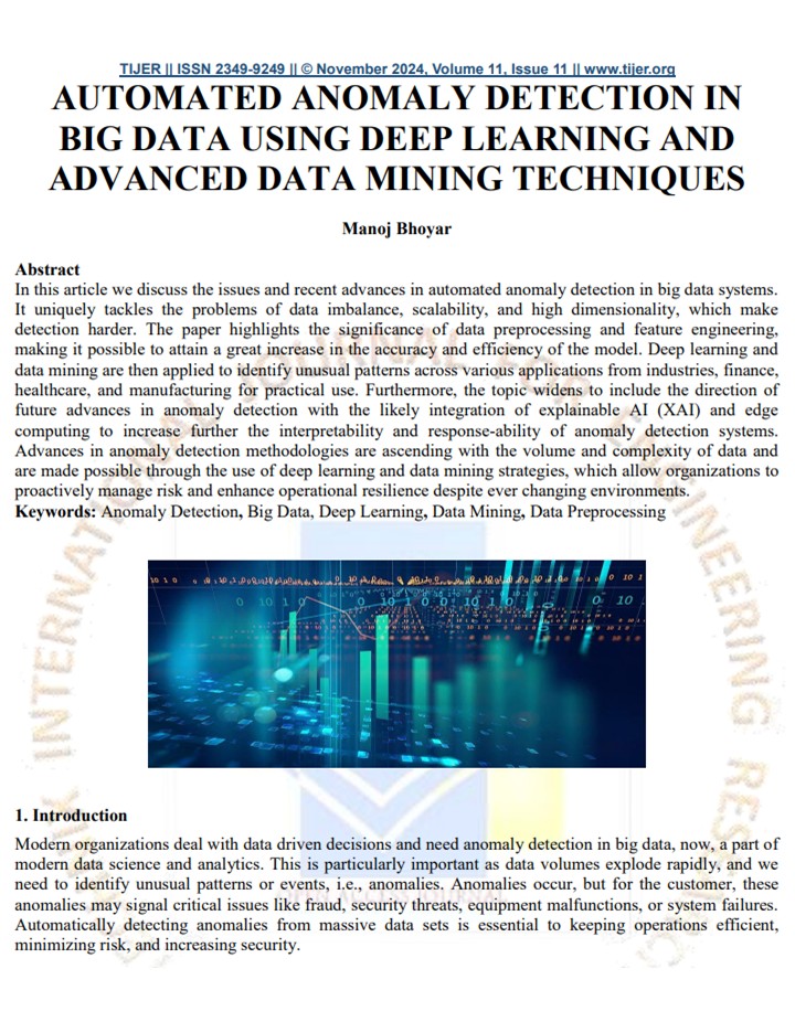 Article: Automated Anomaly Detection in Big Data Using Deep Learning and Advanced Data Mining Techniques