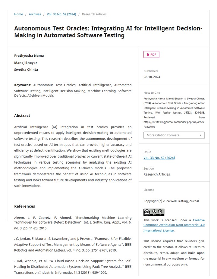 Article: Autonomous Test Oracles: Integrating AI for Intelligent Decision-Making in Automated Software Testing