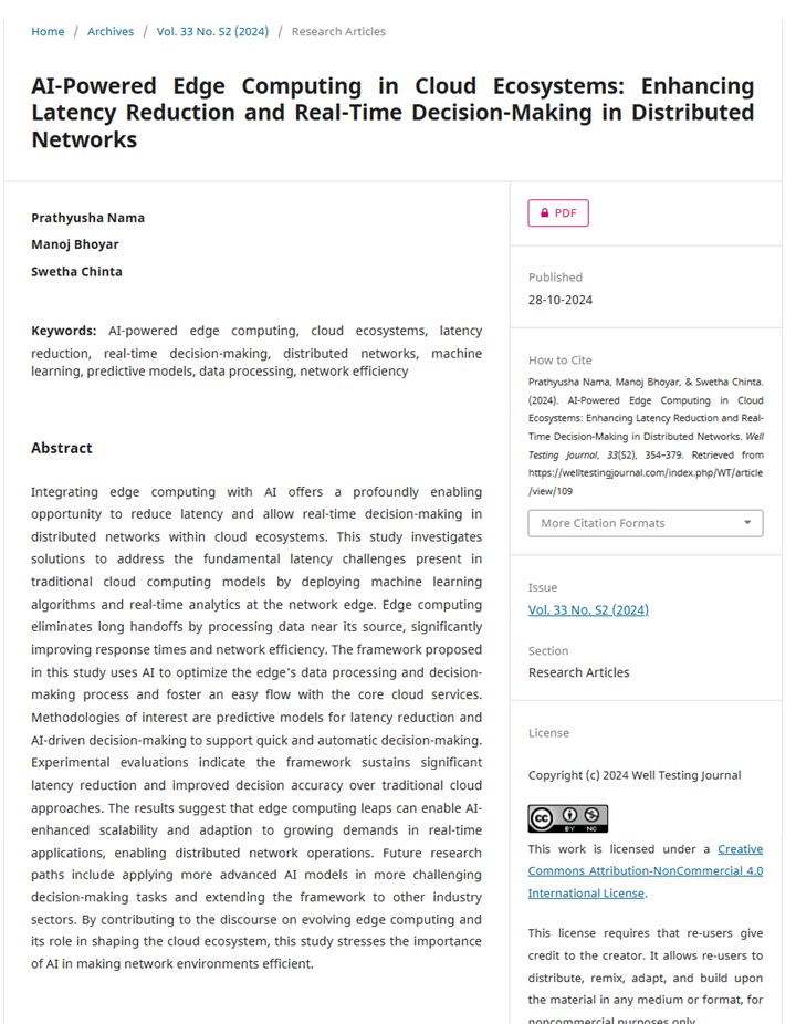 Article: AI-Powered Edge Computing in Cloud Ecosystems: Enhancing Latency Reduction and Real-Time Decision-Making in Distributed Networks