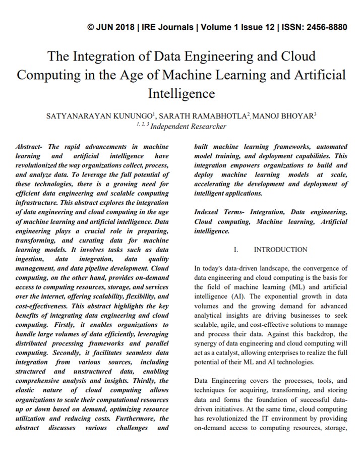 Article: The Integration of Data Engineering and Cloud Computing in the Age of Machine Learning and Artificial Intelligence