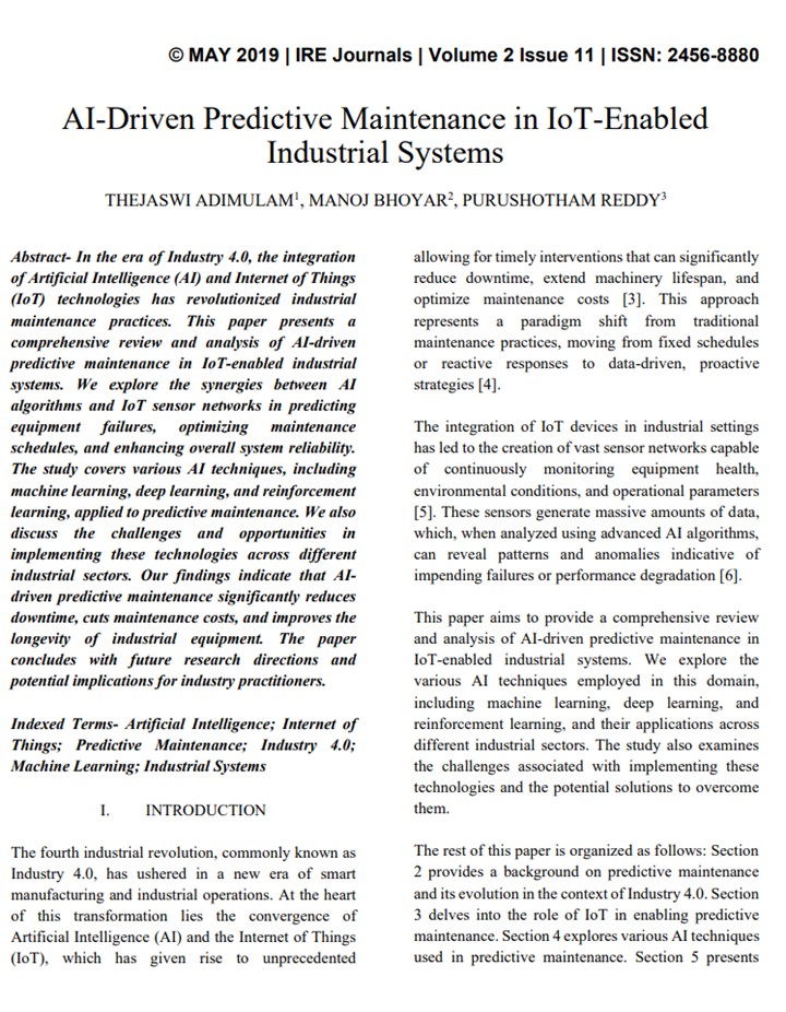 Article: AI-Driven Predictive Maintenance in IoT-Enabled Industrial Systems